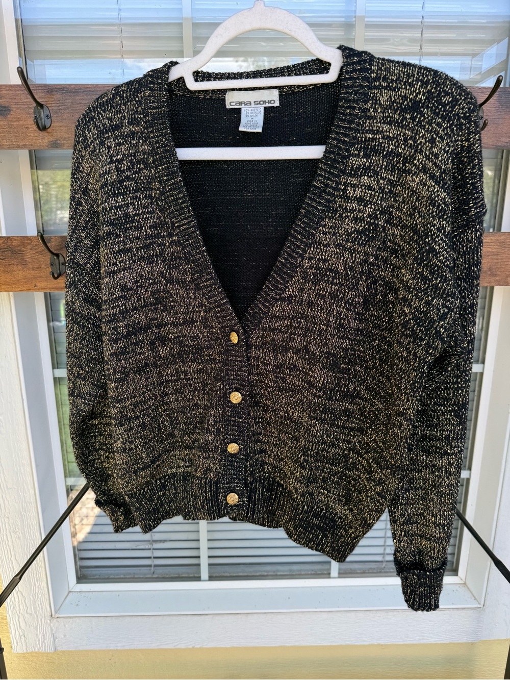 Vintage Black & Gold Marled V-Neck Button Cardigan Sweater